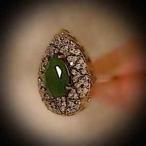EMERALD FINE ART BRUNCH RING Sz 8.5 Solid 925/Gold